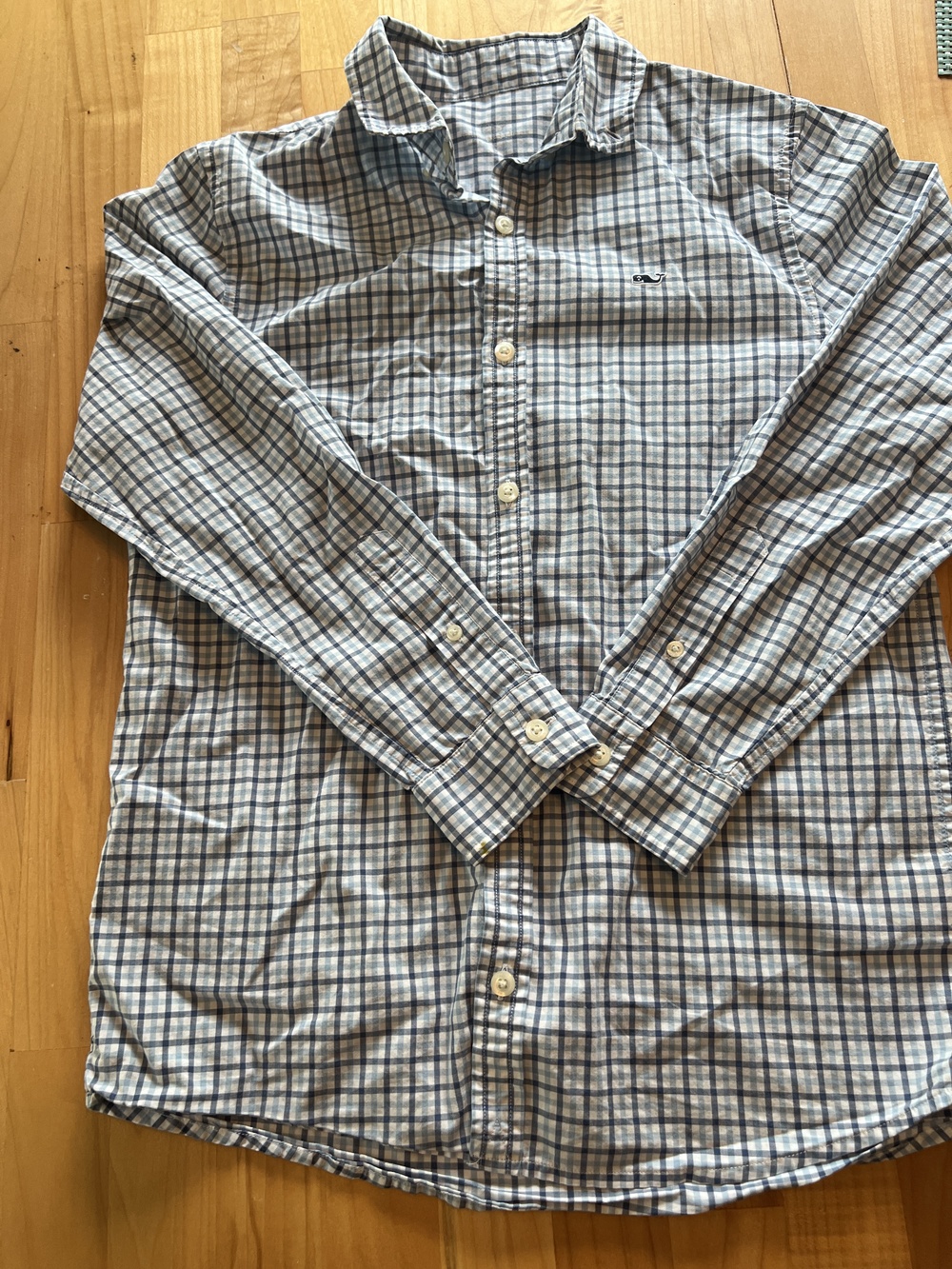 Vineyard Vines Boys Button Down Shirt Blue Plaid Size XL 18 Whale Performance